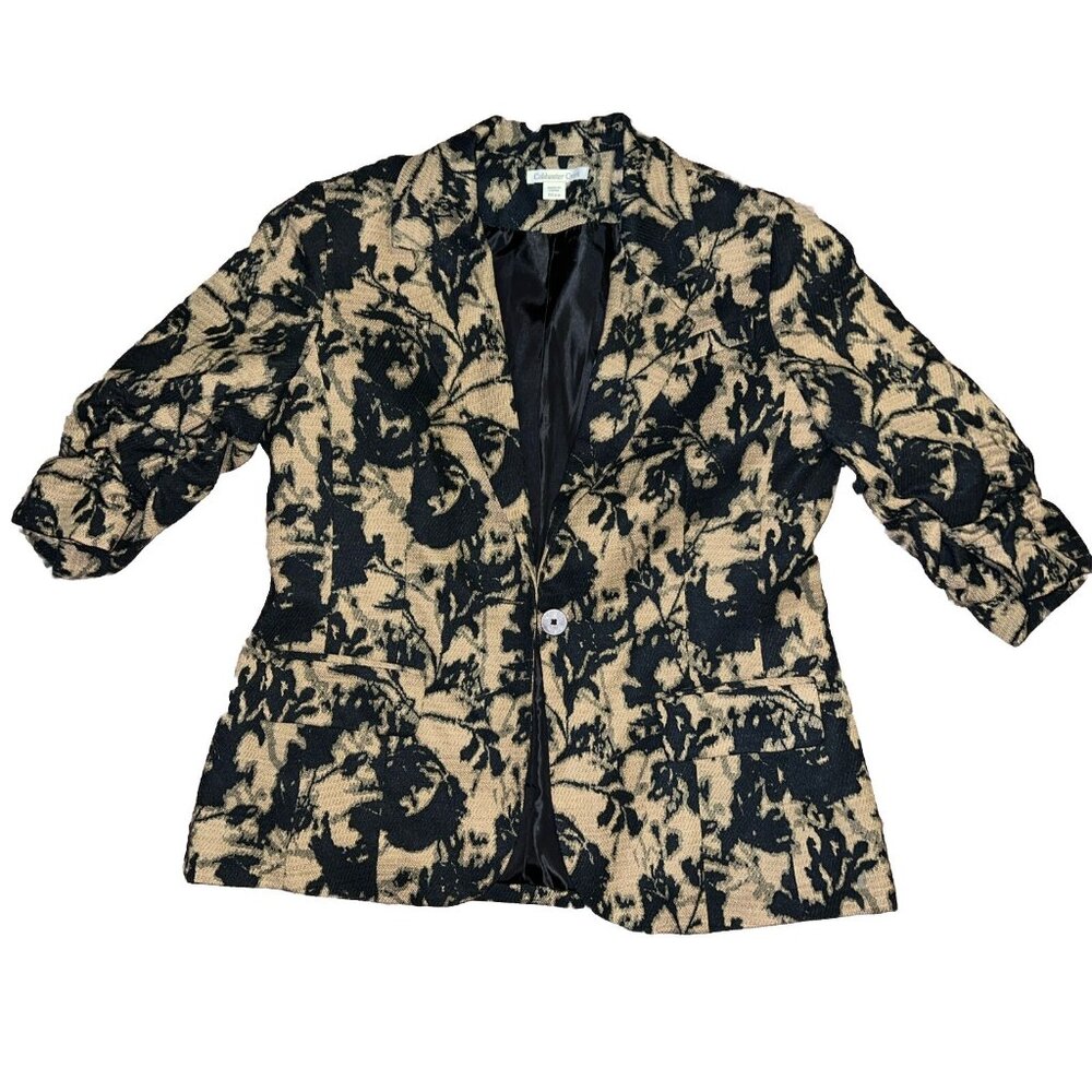 Coldwater Creek Jacket Abstract Black Brown Collared‎ 3/4 Sleeve Lined Sz 6-8 M